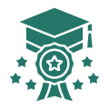 Graduation cap with ribbon and stars.