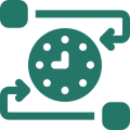 Clock icon with arrows indicating rotation.